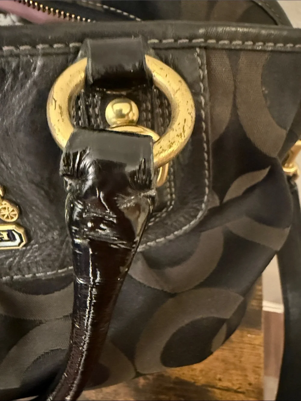 Coach Black Signature Shoulder Bag with Gold Hardware